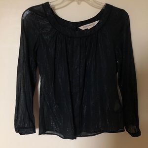 Sheer Black Blouse with Buttons Down Back